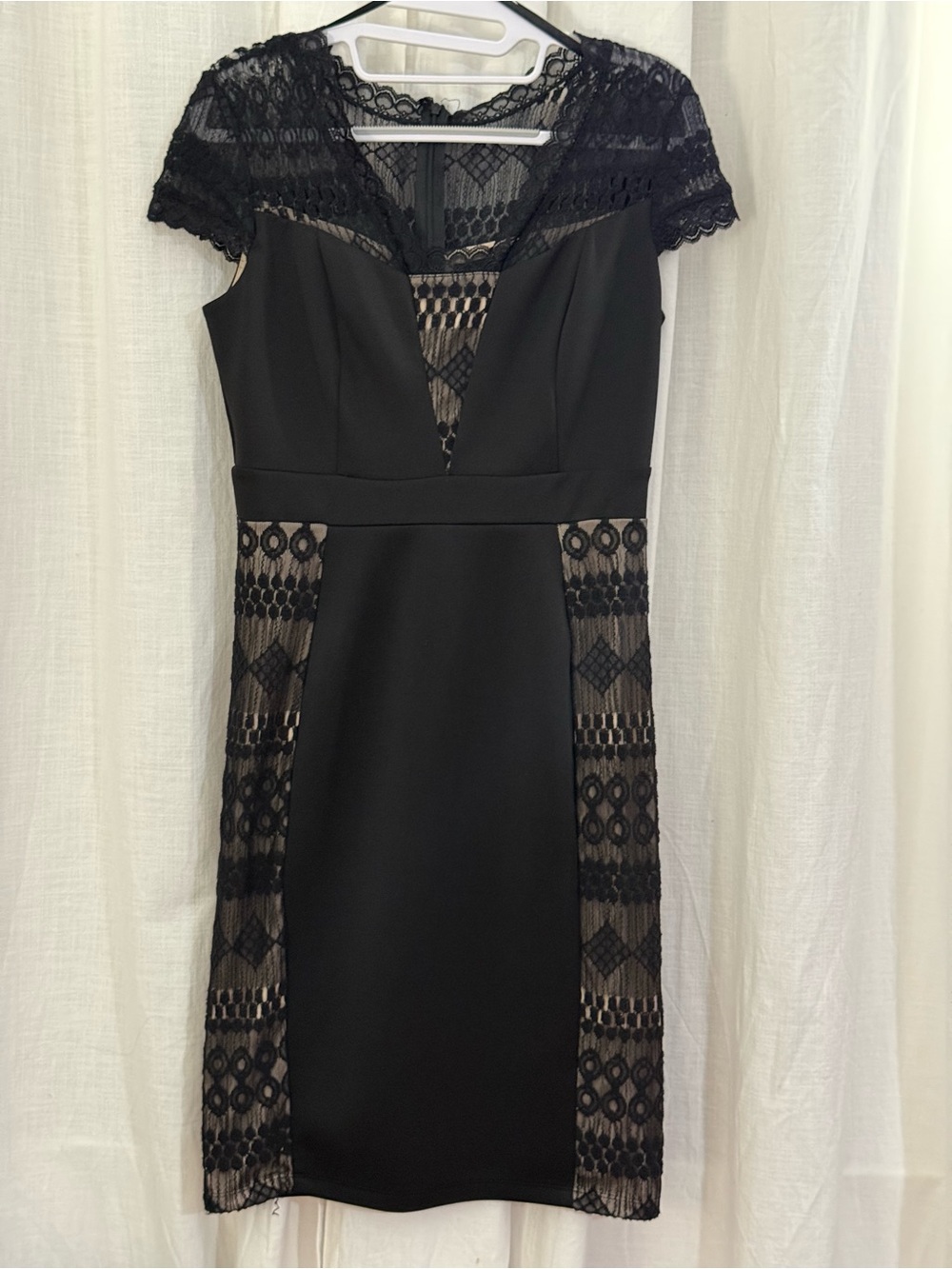 En Focus Black Nude Lace Bodycon Cocktail Dress Size 6